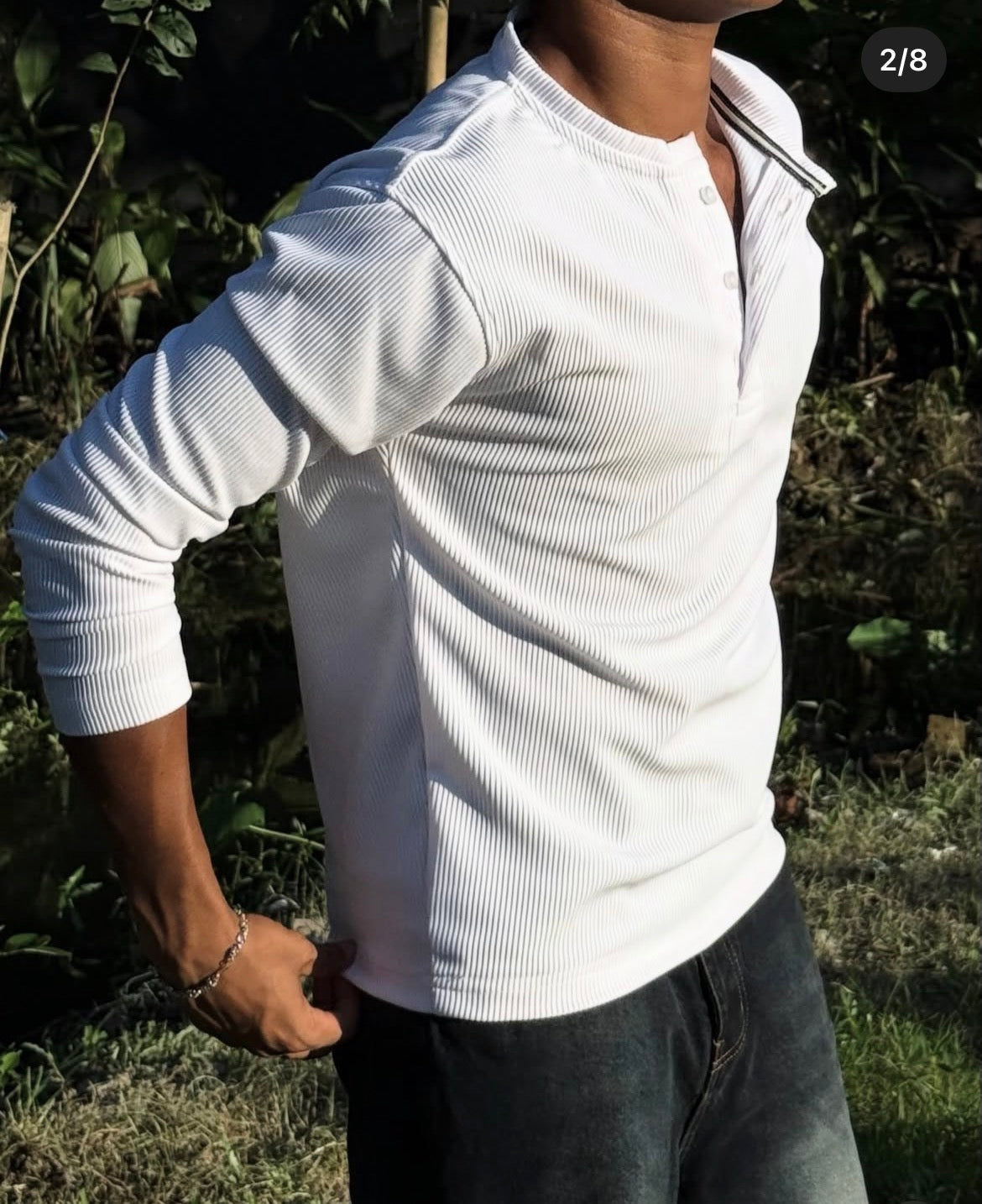 Fitted Henley - white