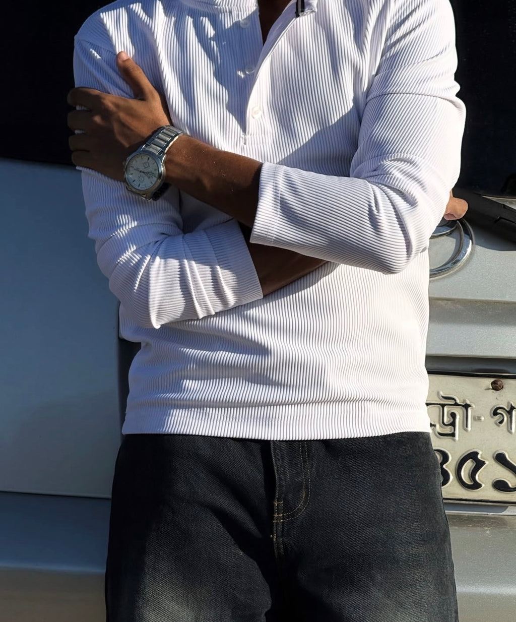 Fitted Henley - white